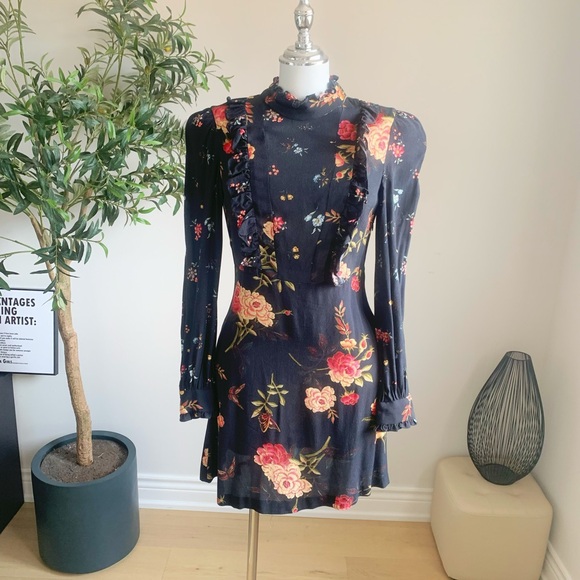Zara Dresses & Skirts - ZARA Floral Ruffle High Neck Mini Dress Size S